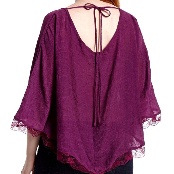 EMpiRE WAiST PLUM TOP RiBBoN LAcE Cape Bat Sleeve - Picture 3 of 3